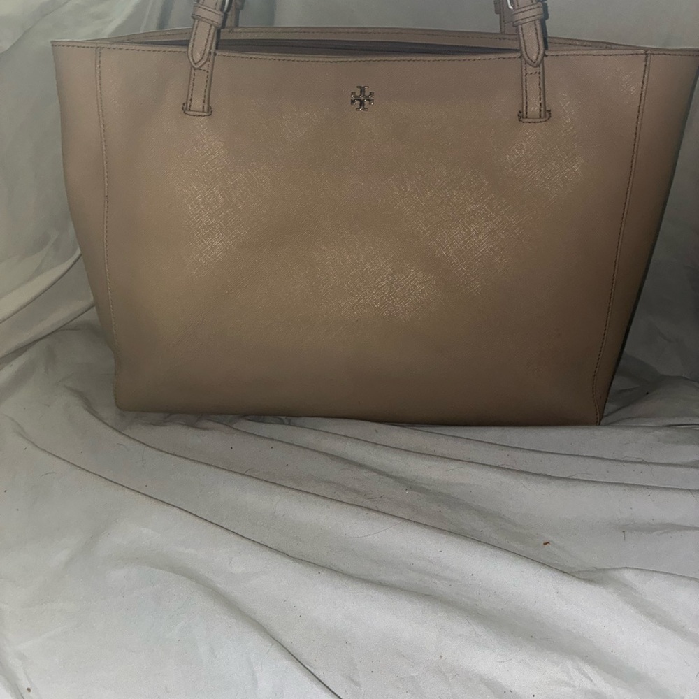Tory Burch Beige Leather Tote with Logo